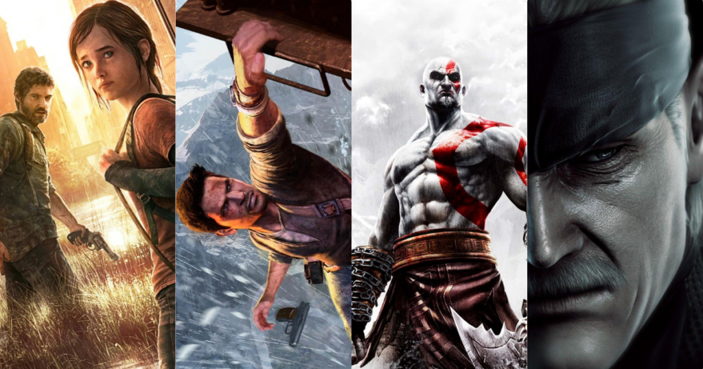 Jeux PS3 The Last of Us part 1, Uncharted 2, God of War 3 et Metal Gear Solid 4
