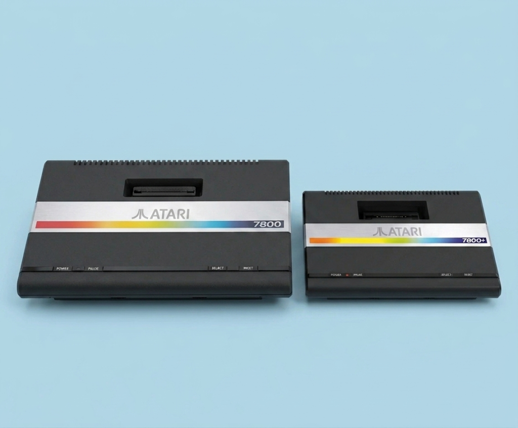 Consoles de jeu Atari 7800 et 7800+ côte à côte