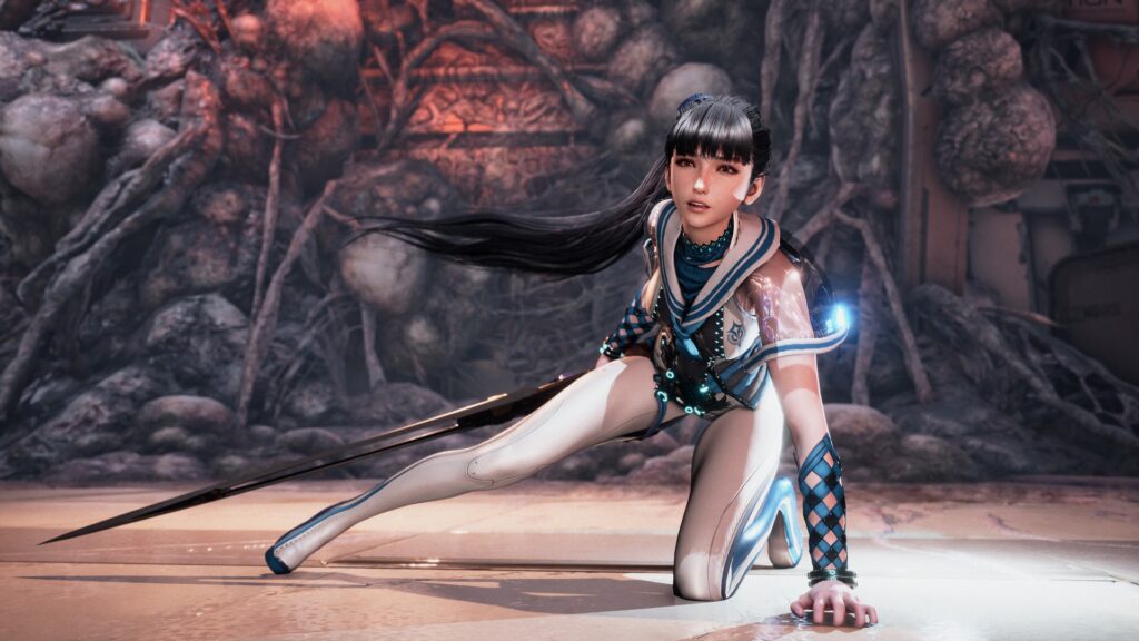 Capture d’écran du jeu vidéo Stellar Blade illustrant son univers et ses graphismes